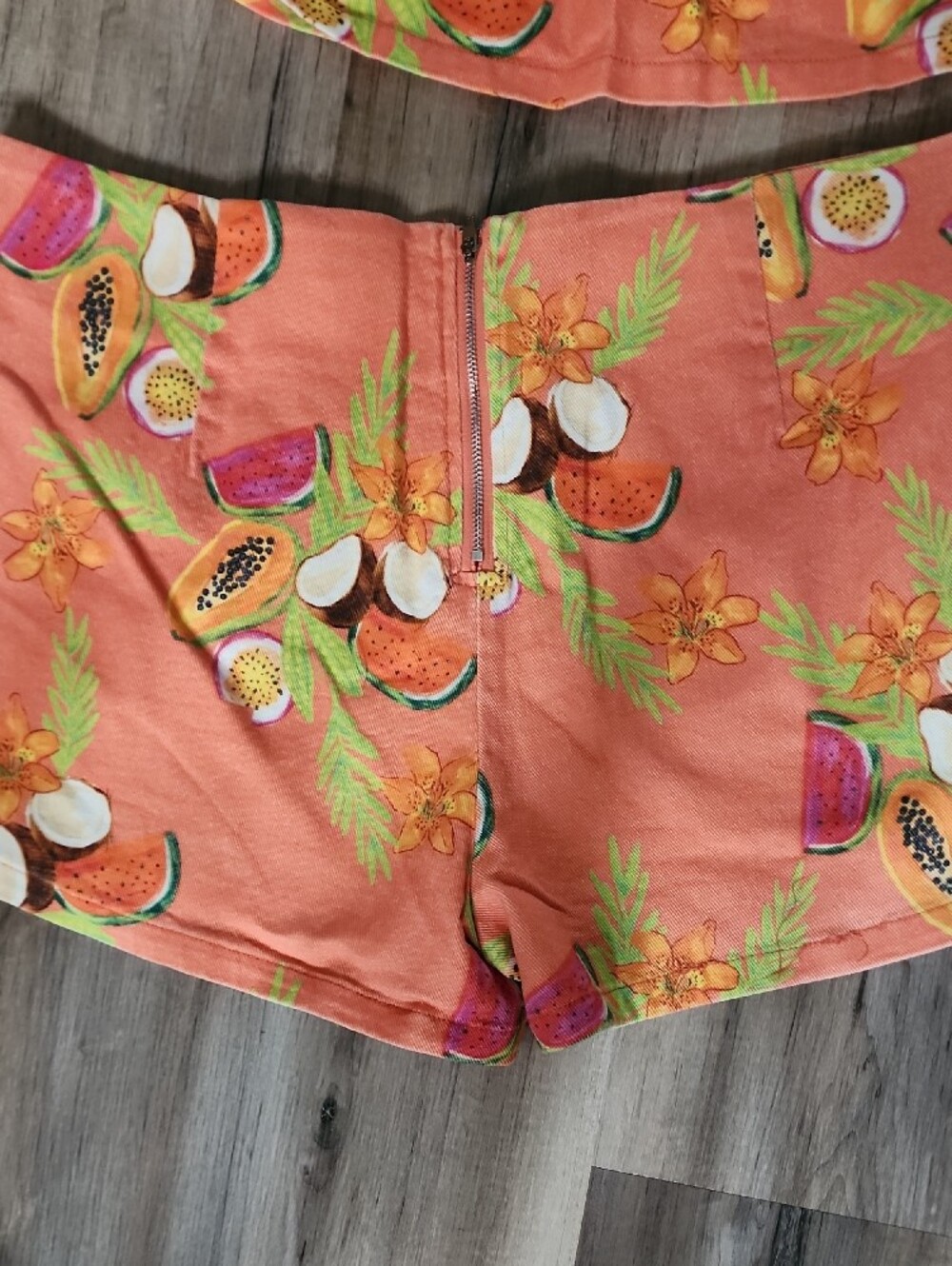 Womens Tropical Fruit Print Halter Top & Shorts Set - Orange - Picture 5 of 7